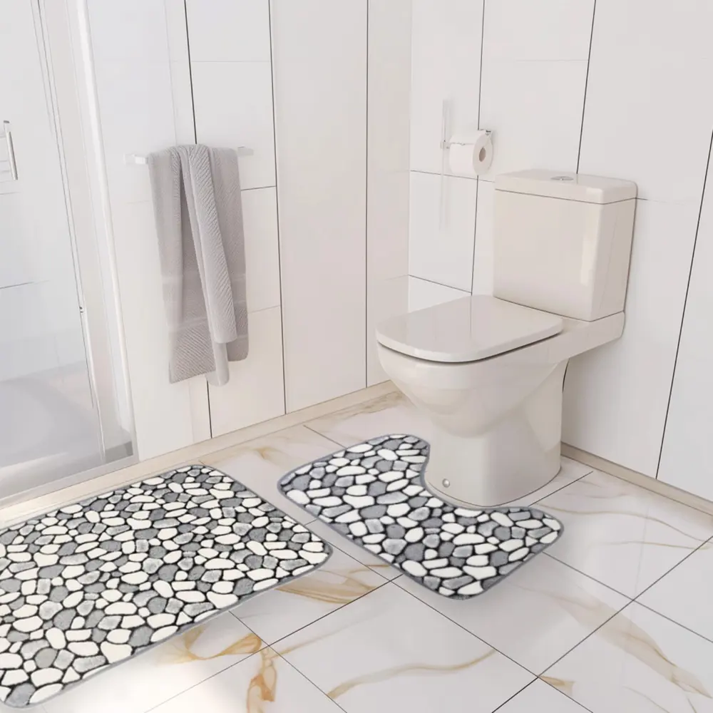 Фото 5 Набор ковриков для ванной комнаты Доляна 851410 80x50 цвет серый серебристый