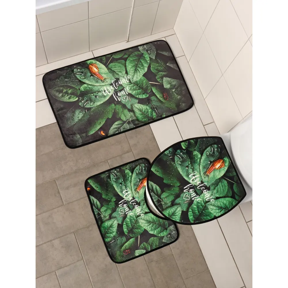 Фото 6 Набор ковриков для ванны и туалета Доляна Тропики 50х80 45х50 38х43 см 3 шт