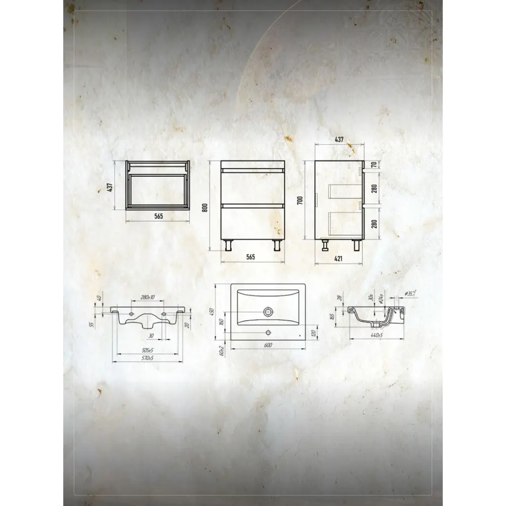 Фото 4 Тумба под раковину напольная Misty УТ000027149 60см цвет белый Фото 4 Тумба под раковину напольная Misty УТ000027149 60см цвет белый