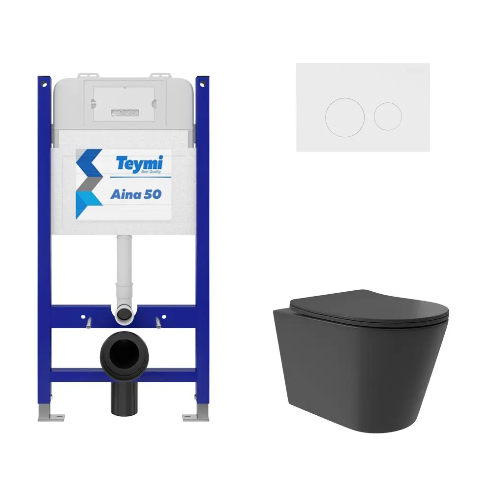 Фото 4 Инсталляция Teymi Aina 50 T70033 с клавишей Lina белый матовый T70019WM и унитаз подвесной ADT Long 52x36.5 Vortex черный матовый конус Фото 4 Инсталляция Teymi Aina 50 T70033 с клавишей Lina белый матовый T70019WM и унитаз подвесной ADT Long 52x36.5 Vortex черный матовый конус
