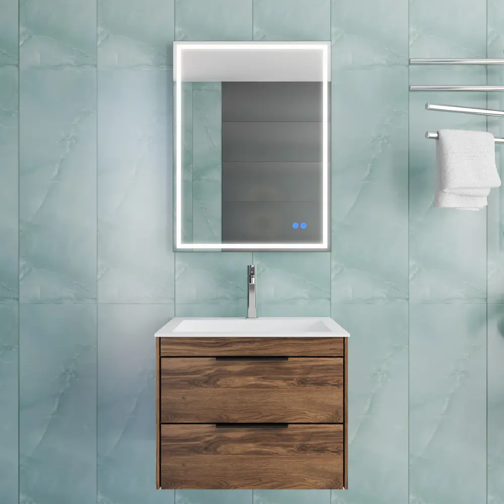 Фото 4 Тумба с раковиной из искусственного камня Vincea Chiara 2D C.Oak White 60см цвет коричневый