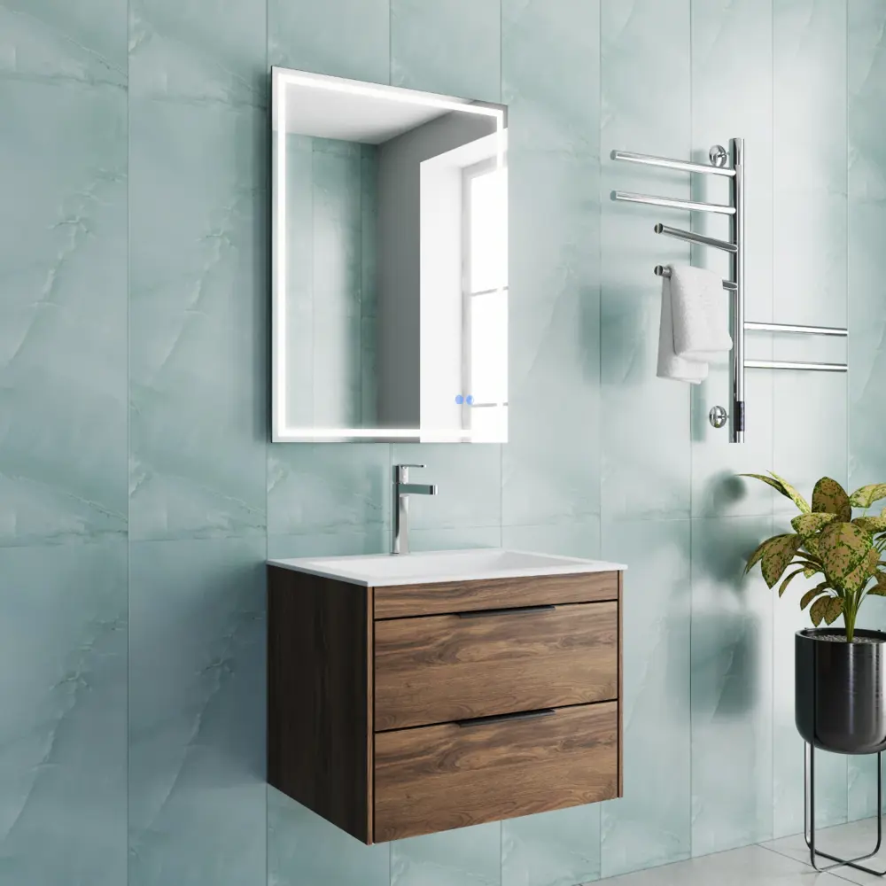 Фото 3 Тумба с раковиной из искусственного камня Vincea Chiara 2D C.Oak White 60см цвет коричневый