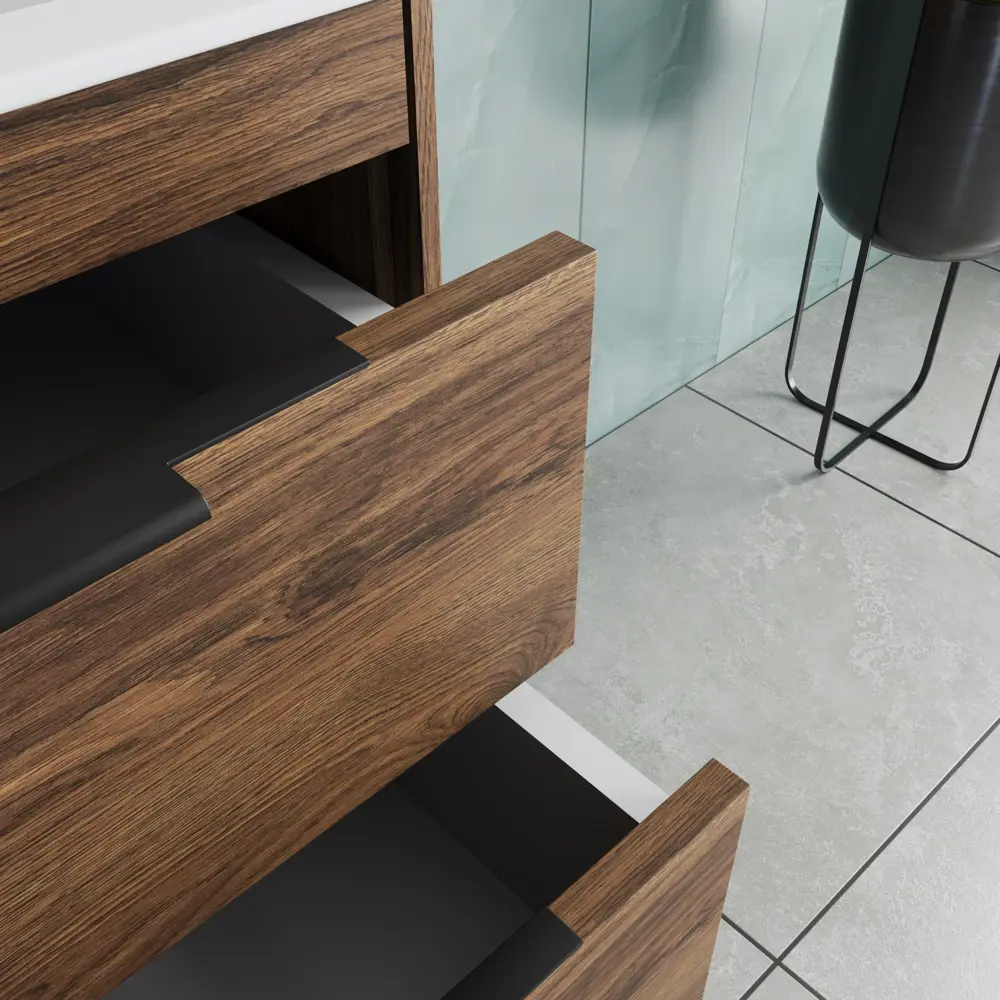 Фото 6 Тумба с раковиной из искусственного камня Vincea Chiara 2D C.Oak White 60см цвет коричневый