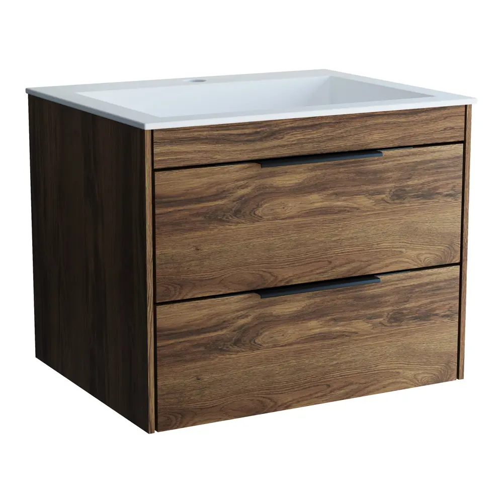 Фото Тумба с раковиной из искусственного камня Vincea Chiara 2D C.Oak White 60см цвет коричневый