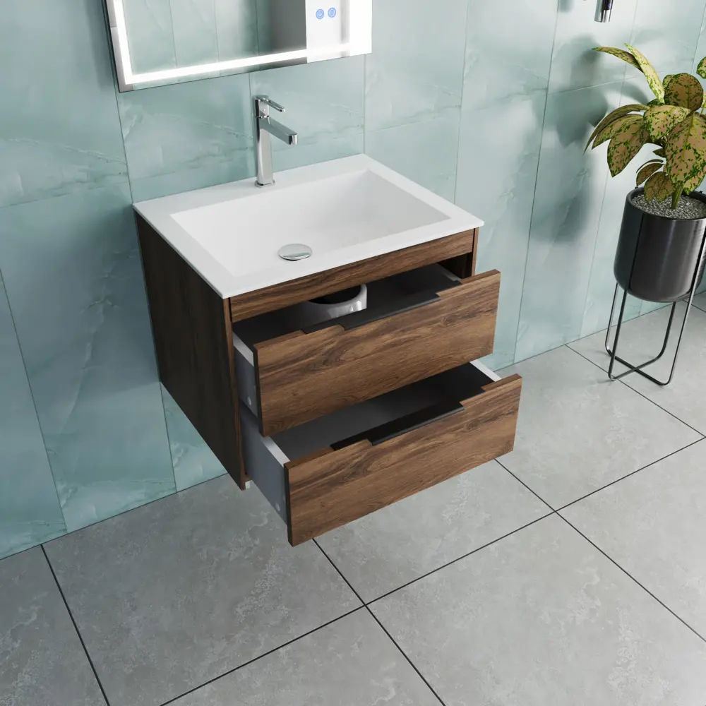 Фото 5 Тумба с раковиной из искусственного камня Vincea Chiara 2D C.Oak White 60см цвет коричневый