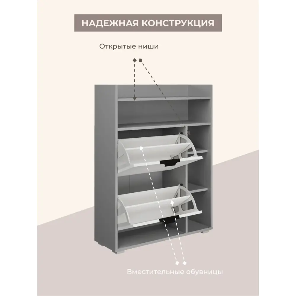 Фото 12 Обувница Northeis Харбей 96.2x84.6x24.5 см 4 полки ЛДСП цвет белый/серый