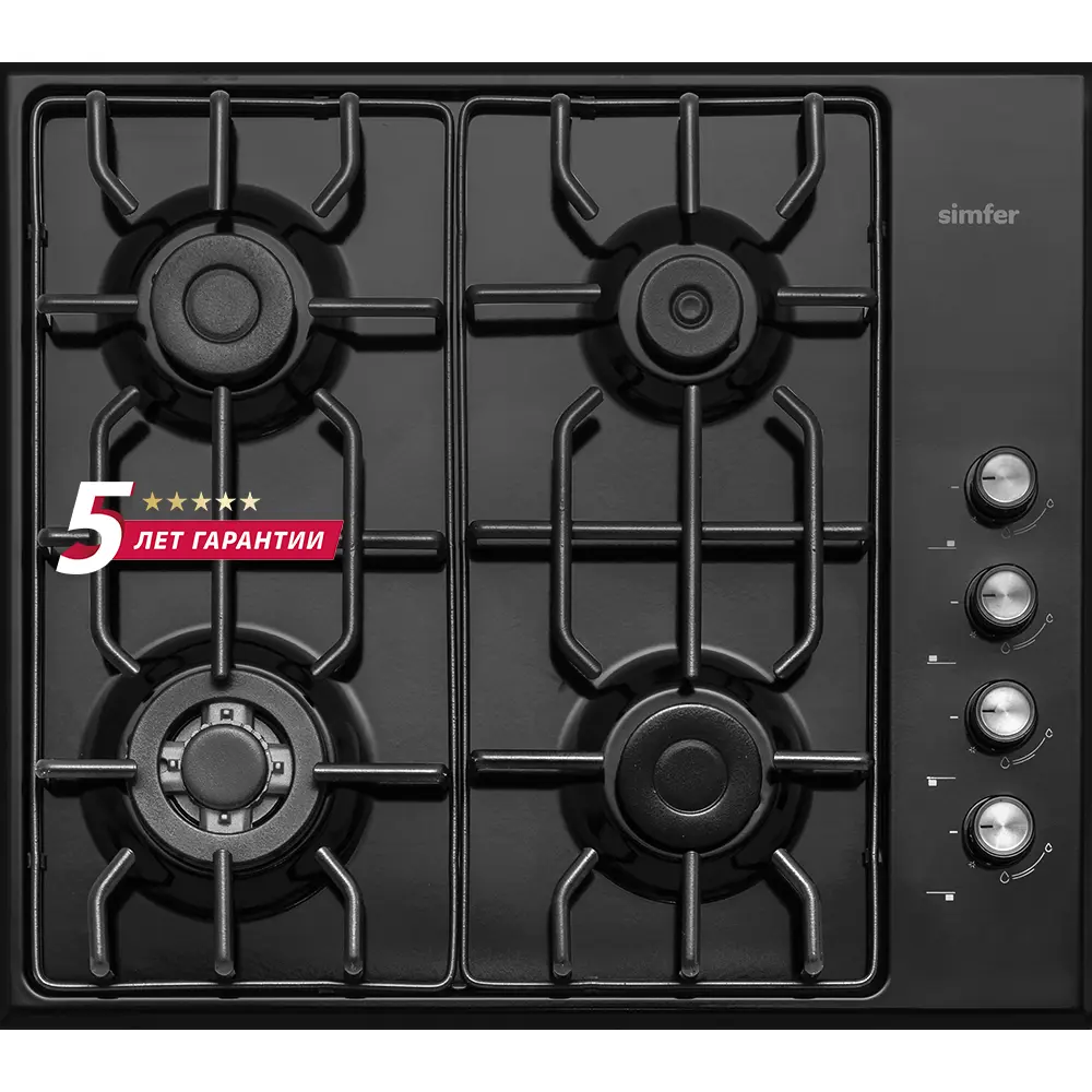Фото Газовая варочная панель Simfer H60Q41B571 60 см 4 конфорки цвет черный