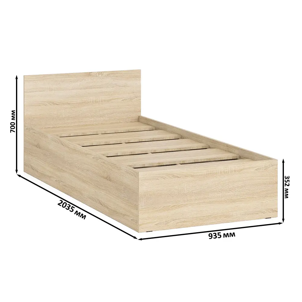 Фото 3 Кровать Свк Мори 900 200x90 см цвет дуб сонома 1026915K Фото 3 Кровать Свк Мори 900 200x90 см цвет дуб сонома 1026915K