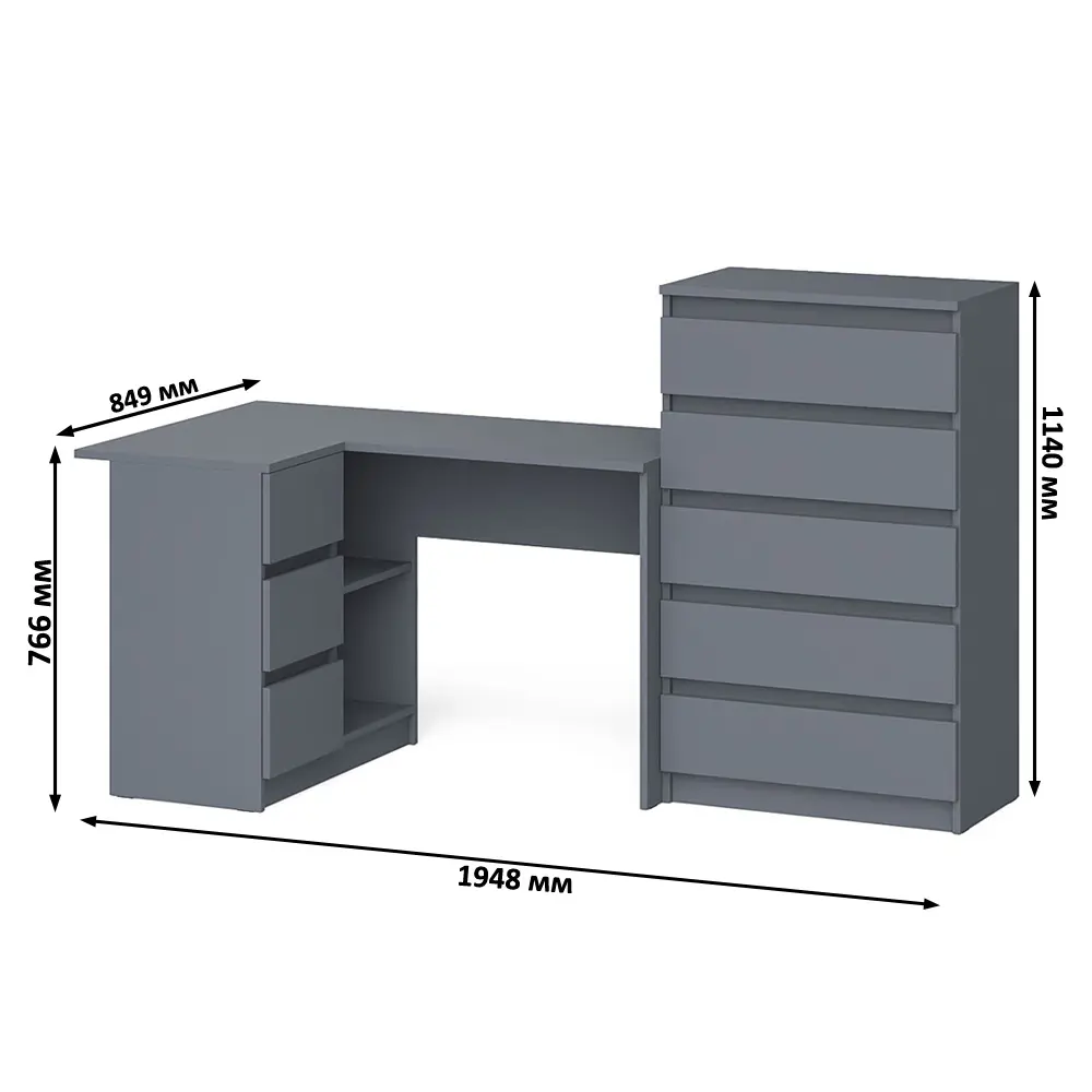 Фото 9 Офисный стол с полкой Свк Мори 195x114x85 см ЛДСП цвет графит