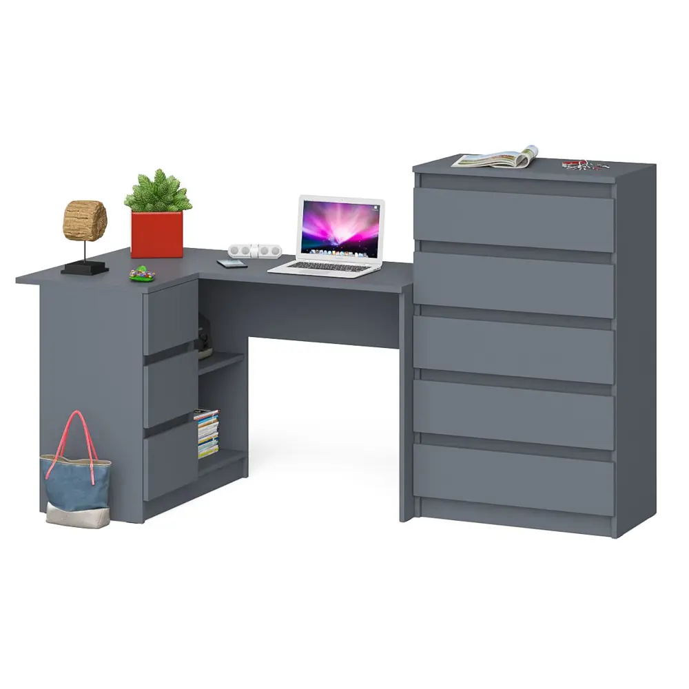 Фото Офисный стол с полкой Свк Мори 195x114x85 см ЛДСП цвет графит