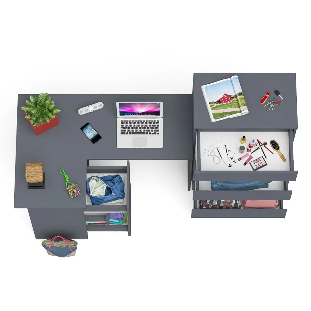 Фото 7 Офисный стол с полкой Свк Мори 195x114x85 см ЛДСП цвет графит