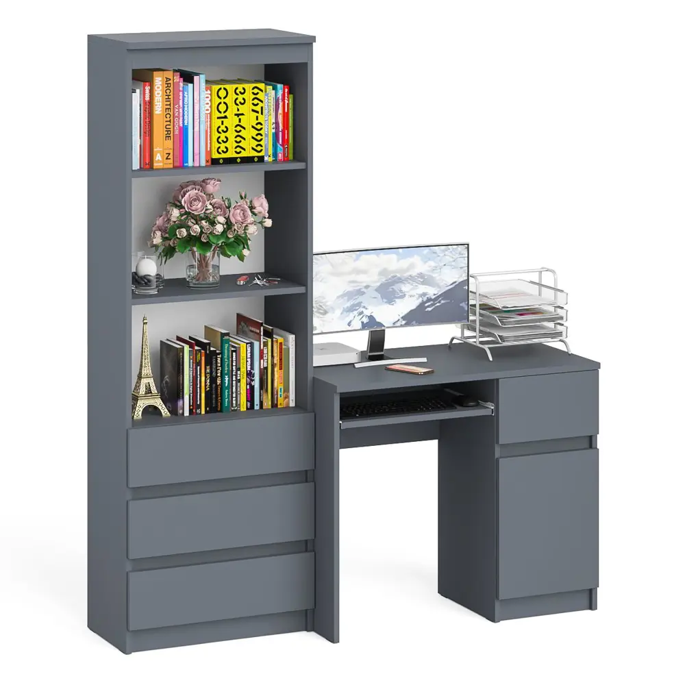 Фото 3 Офисный стол с полкой Свк Мори МС-1 правый 150x180x50 см ЛДСП цвет графит 1026056K Фото 3 Офисный стол с полкой Свк Мори МС-1 правый 150x180x50 см ЛДСП цвет графит 1026056K