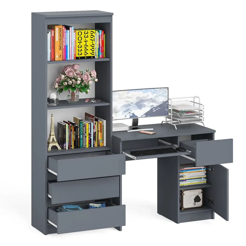 Фото 4 Офисный стол с полкой Свк Мори МС-1 правый 150x180x50 см ЛДСП цвет графит 1026056K Фото 4 Офисный стол с полкой Свк Мори МС-1 правый 150x180x50 см ЛДСП цвет графит 1026056K