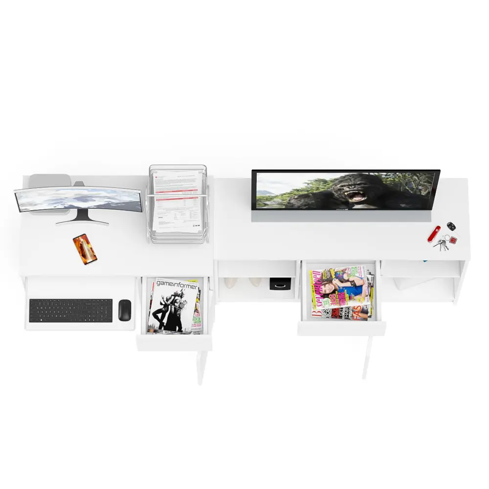 Фото 6 Офисный стол с полкой Свк Мори МС-1 правый с тумбой 210x77x50 см ЛДСП цвет белый 1026688K Фото 6 Офисный стол с полкой Свк Мори МС-1 правый с тумбой 210x77x50 см ЛДСП цвет белый 1026688K