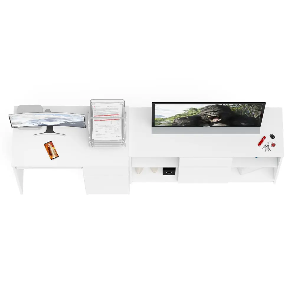 Фото 5 Офисный стол с полкой Свк Мори МС-1 правый с тумбой 210x77x50 см ЛДСП цвет белый 1026688K Фото 5 Офисный стол с полкой Свк Мори МС-1 правый с тумбой 210x77x50 см ЛДСП цвет белый 1026688K