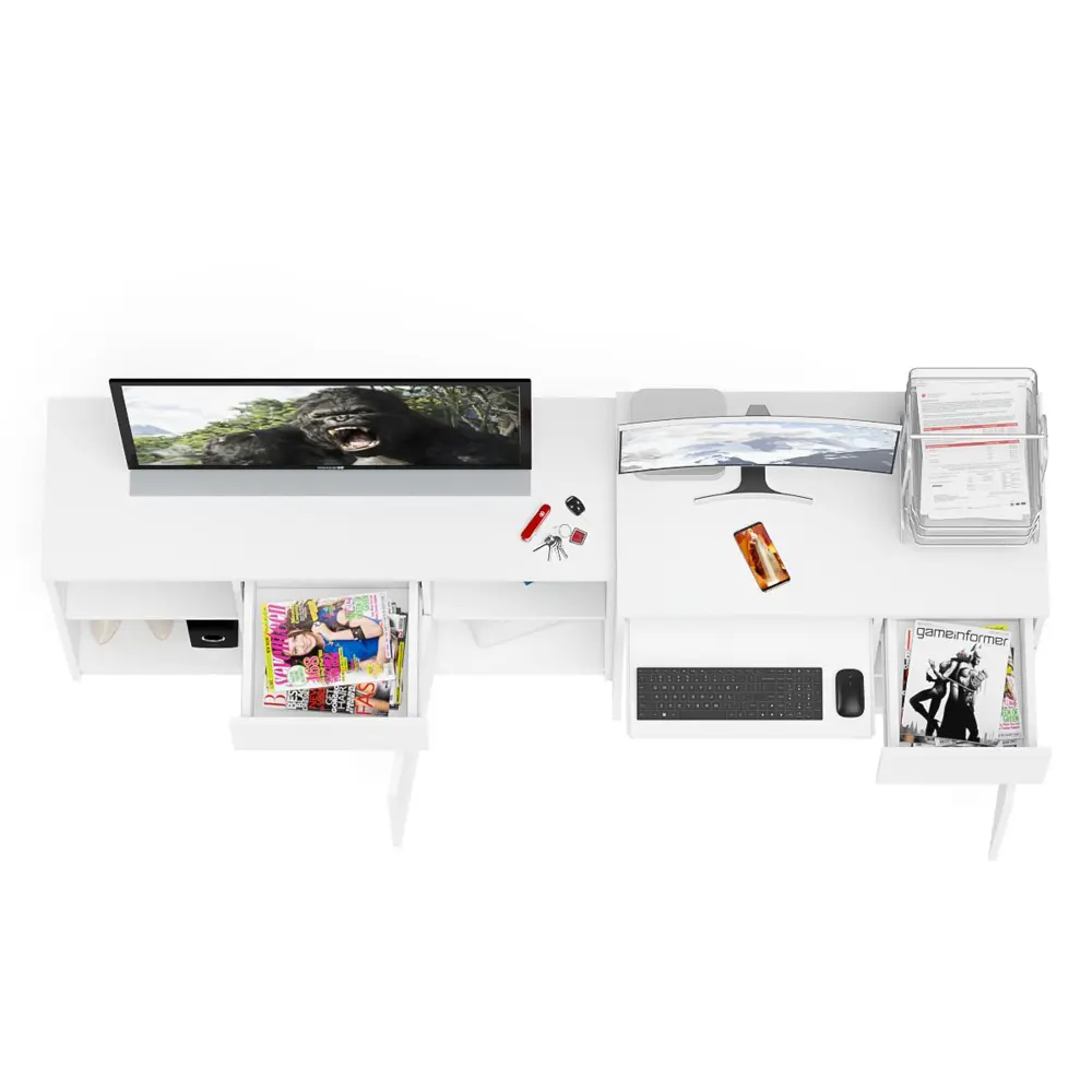 Фото 8 Офисный стол с полкой Свк Мори МС-1 правый с тумбой 210x77x50 см ЛДСП цвет белый 1026688K Фото 8 Офисный стол с полкой Свк Мори МС-1 правый с тумбой 210x77x50 см ЛДСП цвет белый 1026688K