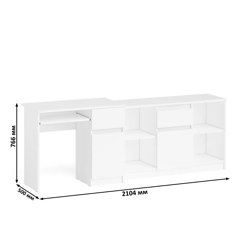 Фото 9 Офисный стол с полкой Свк Мори МС-1 правый с тумбой 210x77x50 см ЛДСП цвет белый 1026688K Фото 9 Офисный стол с полкой Свк Мори МС-1 правый с тумбой 210x77x50 см ЛДСП цвет белый 1026688K