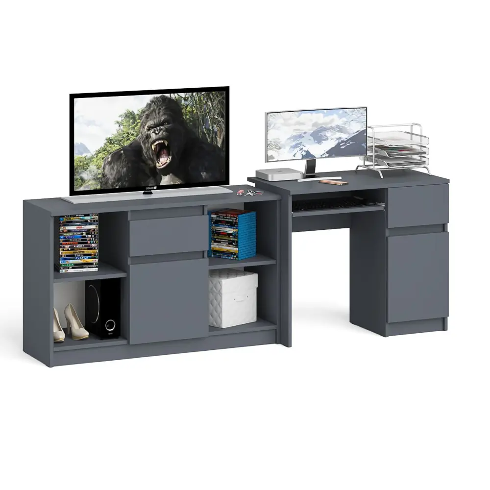 Фото 3 Офисный стол с полкой Свк Мори МС-1 правый с тумбой 210x77x50 см ЛДСП цвет графит 1026696K Фото 3 Офисный стол с полкой Свк Мори МС-1 правый с тумбой 210x77x50 см ЛДСП цвет графит 1026696K