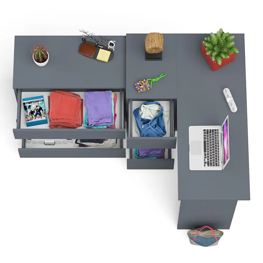 Фото 8 Офисный стол с полкой Свк Мори 205x77x85 см ЛДСП цвет графит