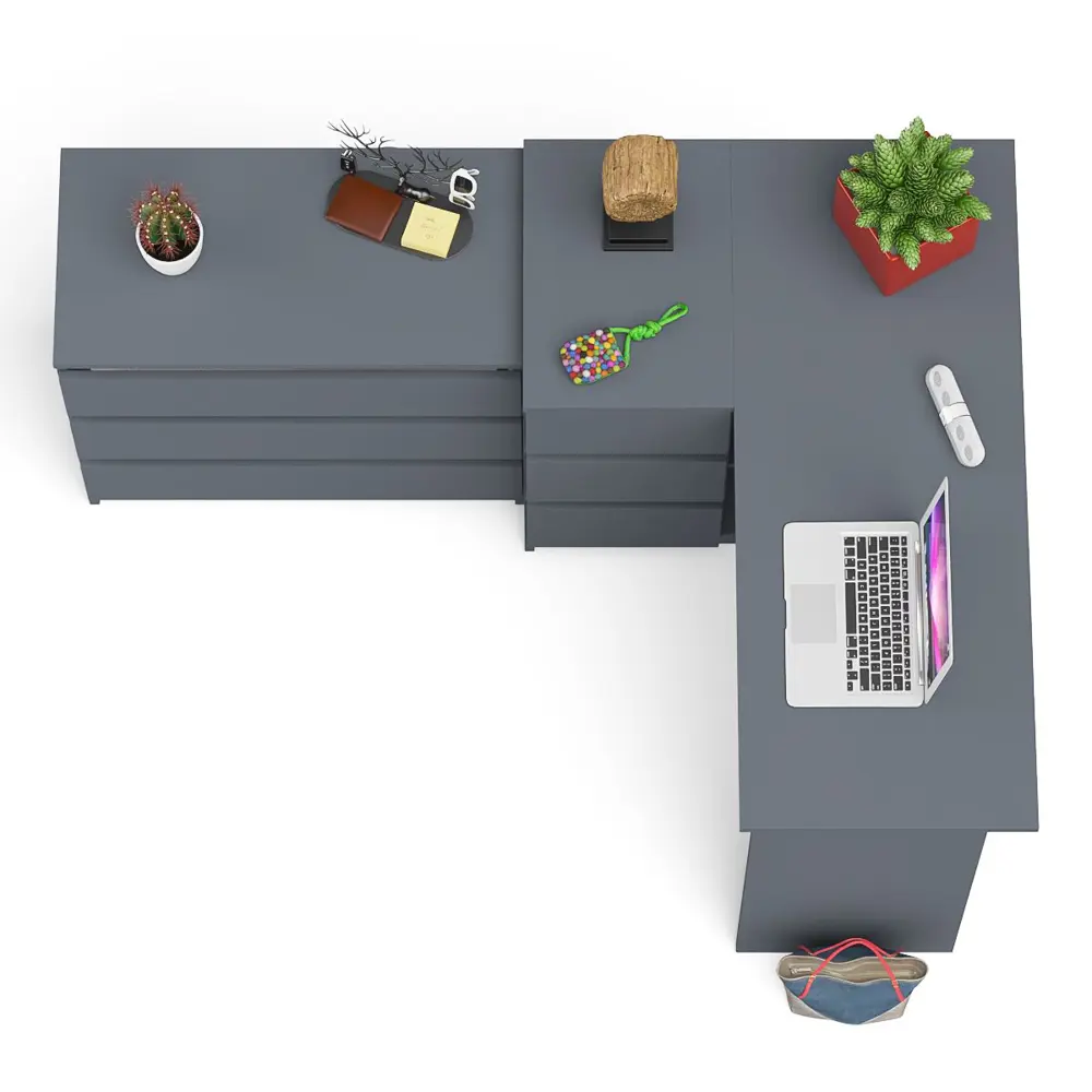 Фото 7 Офисный стол с полкой Свк Мори 205x77x85 см ЛДСП цвет графит