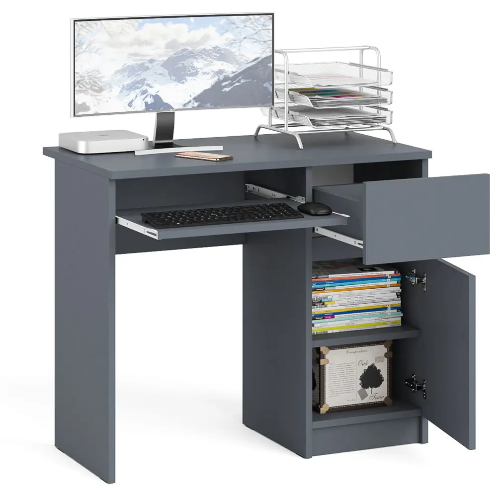 Фото 2 Офисный стол с полкой Свк Мори МС-1 правый 90x77x50 см ЛДСП цвет графит 1025959K Фото 2 Офисный стол с полкой Свк Мори МС-1 правый 90x77x50 см ЛДСП цвет графит 1025959K