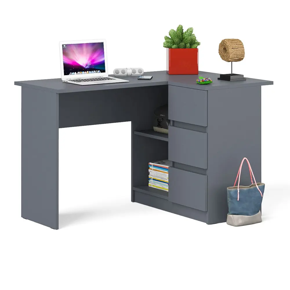 Фото Офисный стол с полкой Свк Мори МС-16 правый 124x77x85 см ЛДСП цвет графит 1025936K