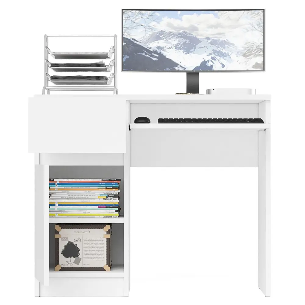 Фото 5 Офисный стол с полкой Свк Мори МС-1 левый 90x77x50 см ЛДСП цвет белый 1025951K