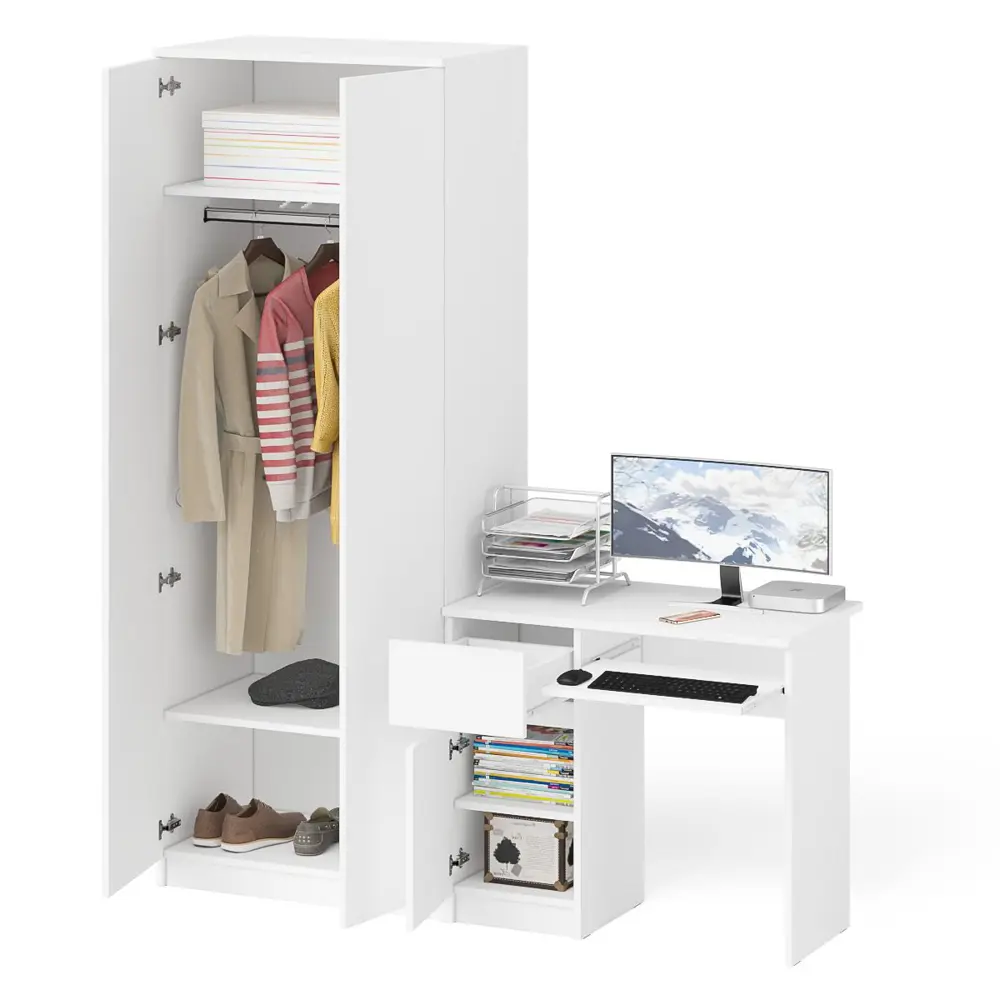 Фото 2 Офисный стол с полкой Свк Мори 170x210x50 см ЛДСП цвет белый Фото 2 Офисный стол с полкой Свк Мори 170x210x50 см ЛДСП цвет белый