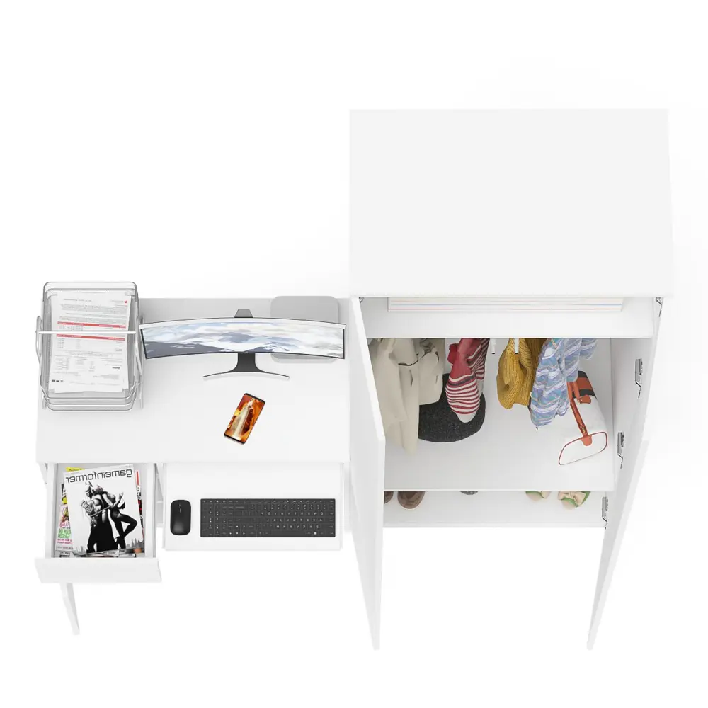 Фото 8 Офисный стол с полкой Свк Мори 170x210x50 см ЛДСП цвет белый Фото 8 Офисный стол с полкой Свк Мори 170x210x50 см ЛДСП цвет белый