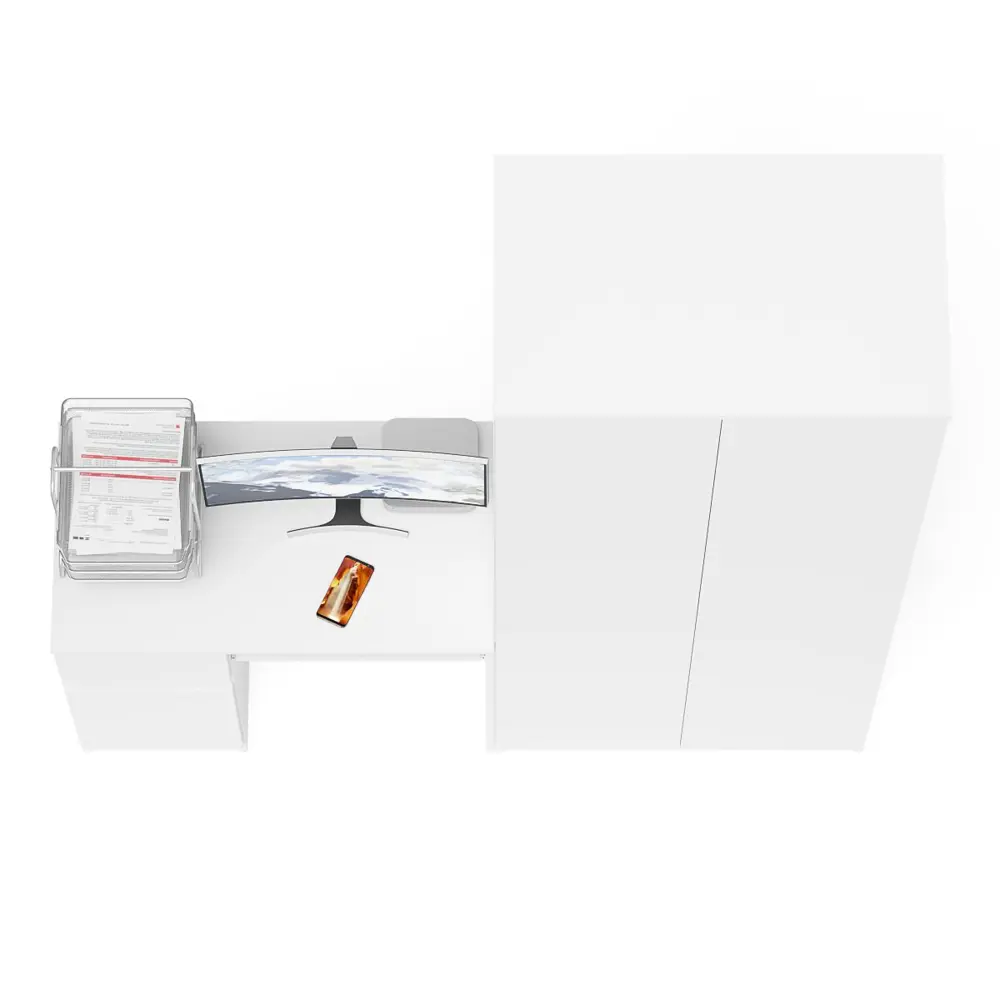 Фото 7 Офисный стол с полкой Свк Мори 170x210x50 см ЛДСП цвет белый Фото 7 Офисный стол с полкой Свк Мори 170x210x50 см ЛДСП цвет белый