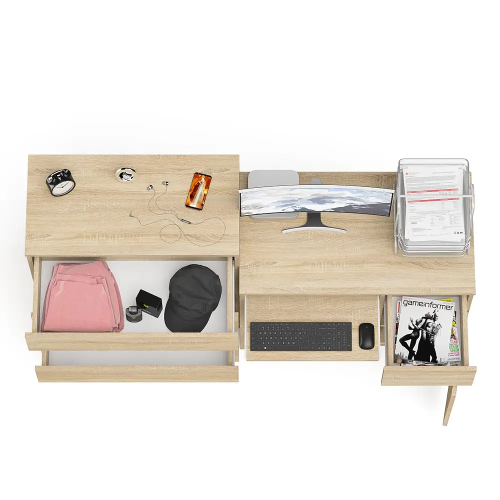 Фото 8 Офисный стол с полкой Свк Мори 170x94x50 см ЛДСП цвет дуб сонома Фото 8 Офисный стол с полкой Свк Мори 170x94x50 см ЛДСП цвет дуб сонома