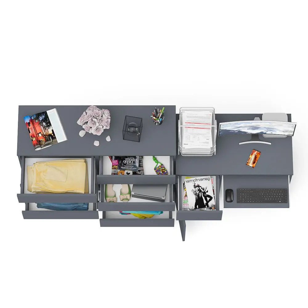 Фото 7 Комод с полкой Свк Мори 210x94x50 см ЛДСП цвет графит 1026575K Фото 7 Комод с полкой Свк Мори 210x94x50 см ЛДСП цвет графит 1026575K