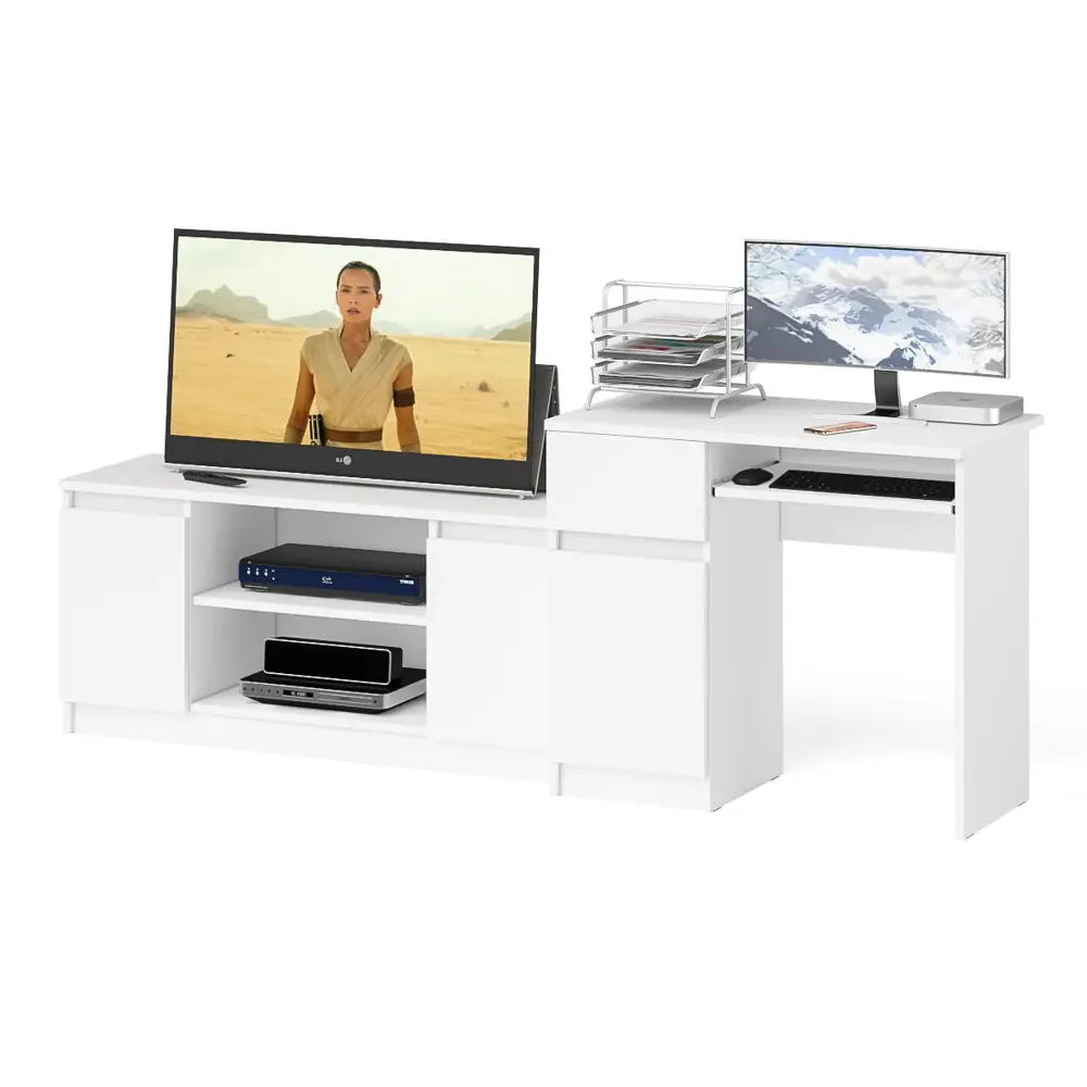 Фото Офисный стол с полкой Свк Мори МС-1 левый 210x77x50 см ЛДСП цвет белый 1026727K Фото Офисный стол с полкой Свк Мори МС-1 левый 210x77x50 см ЛДСП цвет белый 1026727K