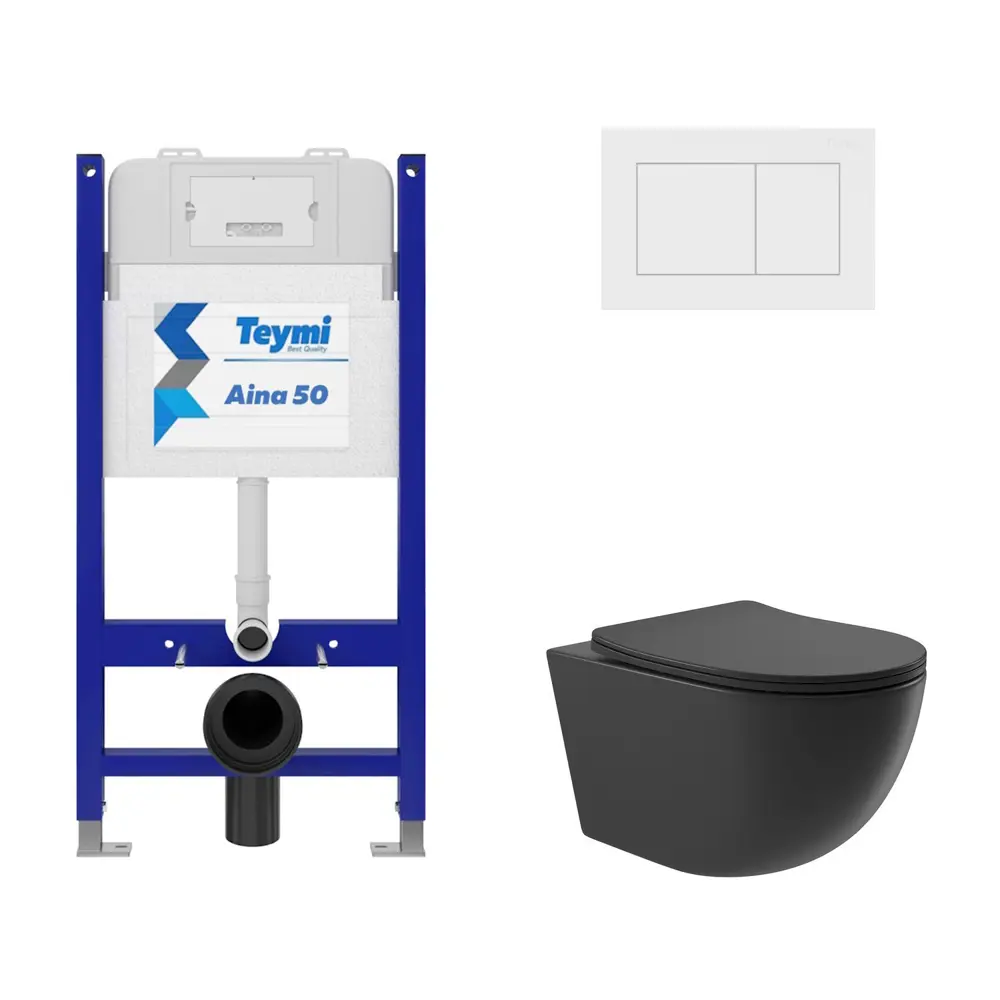 Фото 4 Инсталляция Teymi Aina 50 T70033 с клавишей Aina белый матовый T70020WM и унитаз подвесной безободковый ADT 52.5x36 микролифт черный матовый овал Фото 4 Инсталляция Teymi Aina 50 T70033 с клавишей Aina белый матовый T70020WM и унитаз подвесной безободковый ADT 52.5x36 микролифт черный матовый овал
