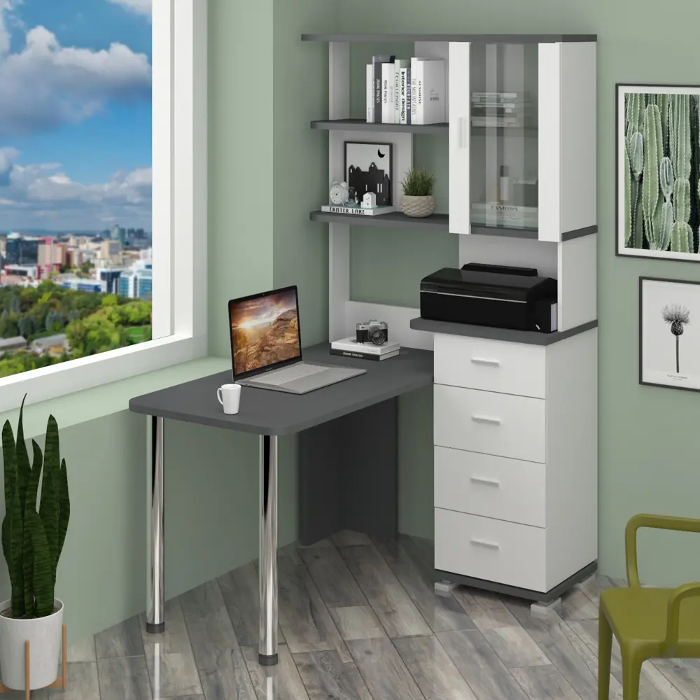 Фото Стол Мэрдэс Ср 110x193x130 см ЛДСП цвет белый/графит СР-220/130 БЕГ