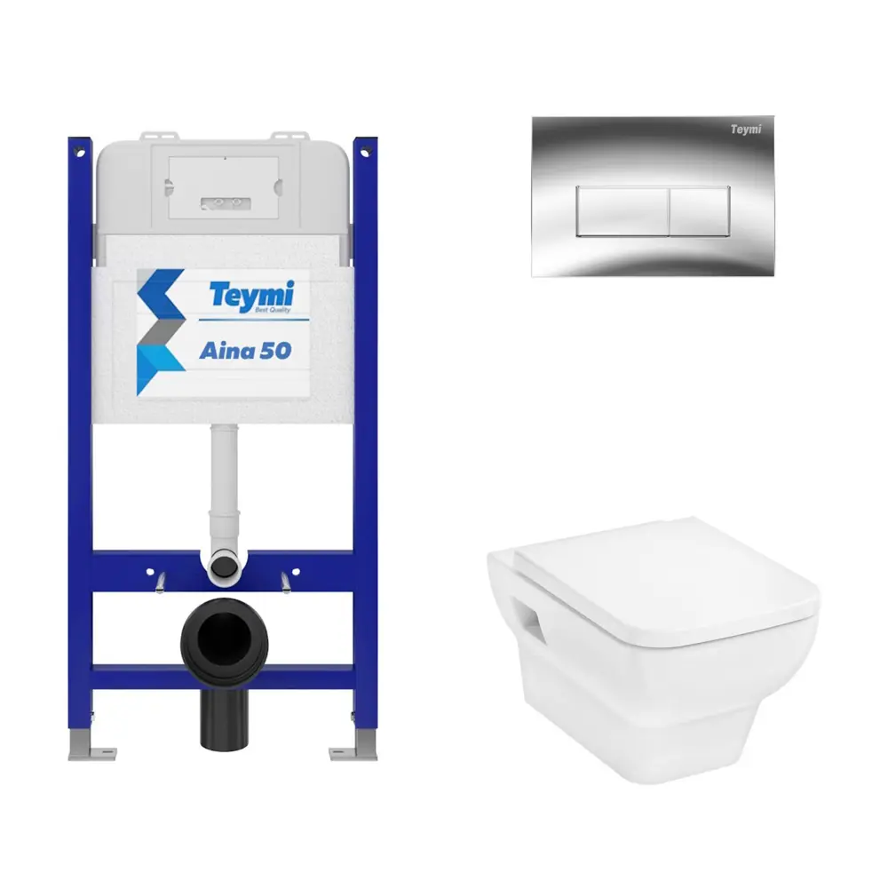 Фото 4 Инсталляция Teymi Aina 50 T70033 с клавишей Helmi хром глянцевый T70202CH и унитаз подвесной Hansgrohe CreekTide Q 54x36 микролифт белый