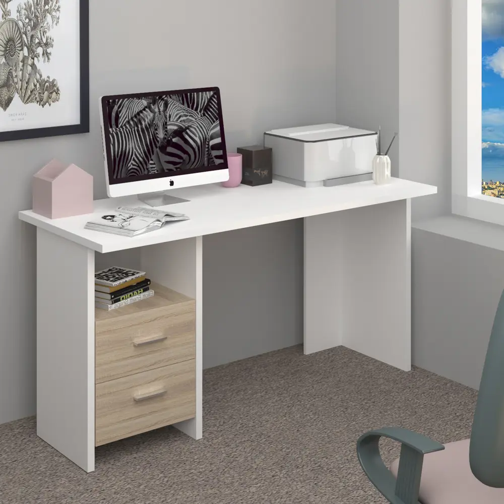 Фото 2 Стол Мэрдэс Скл-прям 150x77x60 см ЛДСП цвет белый/дуб сонома СКЛ-Прям150 БЕС Фото 2 Стол Мэрдэс Скл-прям 150x77x60 см ЛДСП цвет белый/дуб сонома СКЛ-Прям150 БЕС