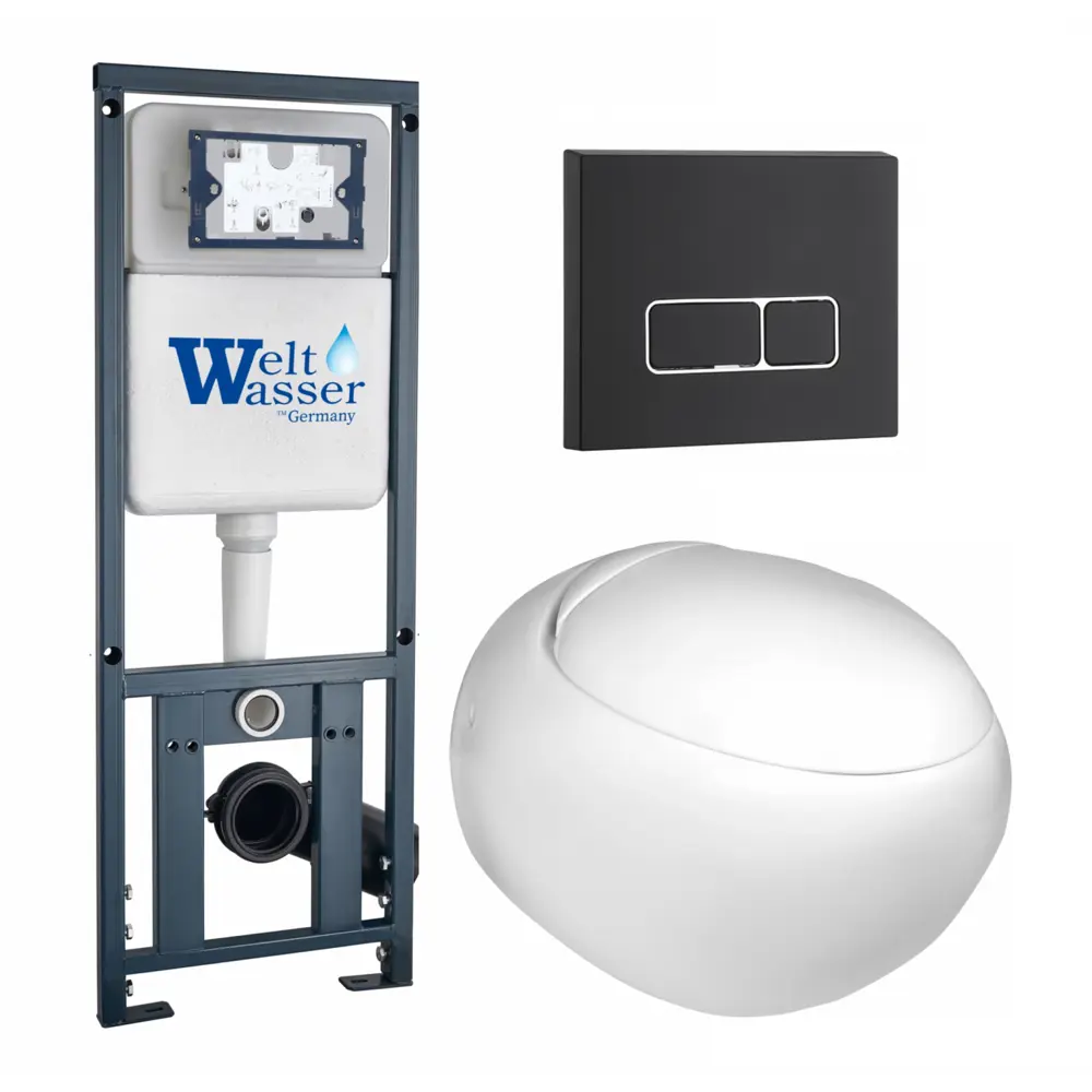 Фото Комплект инсталляция и унитаз 3 в 1: инсталляция WeltWasser Marberg с унитазом Jeckenbach и кнопка черная матовая SE