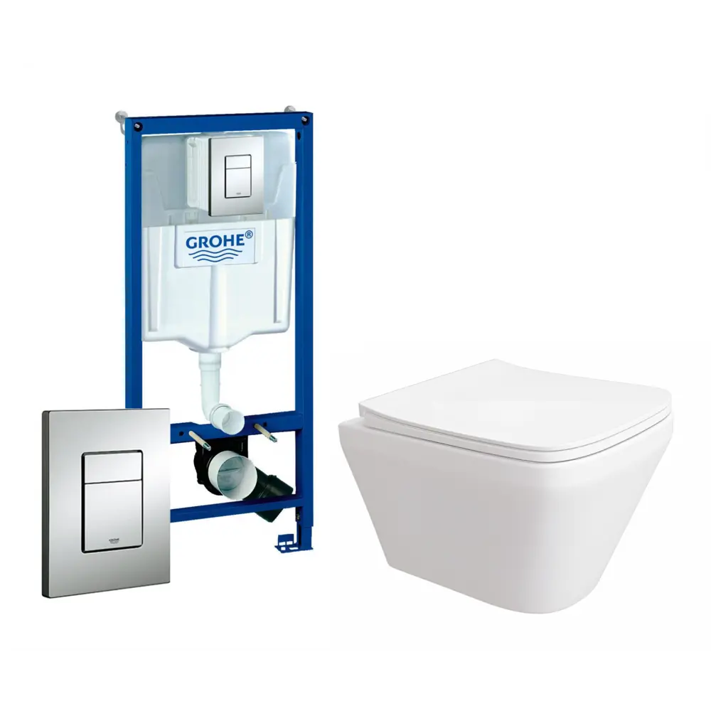 Фото Комплект инсталляция и унитаз 3 в 1: инсталляция Grohe Rapid SL с унитазом Enio Vicino и кнопка хром квадрат Фото Комплект инсталляция и унитаз 3 в 1: инсталляция Grohe Rapid SL с унитазом Enio Vicino и кнопка хром квадрат