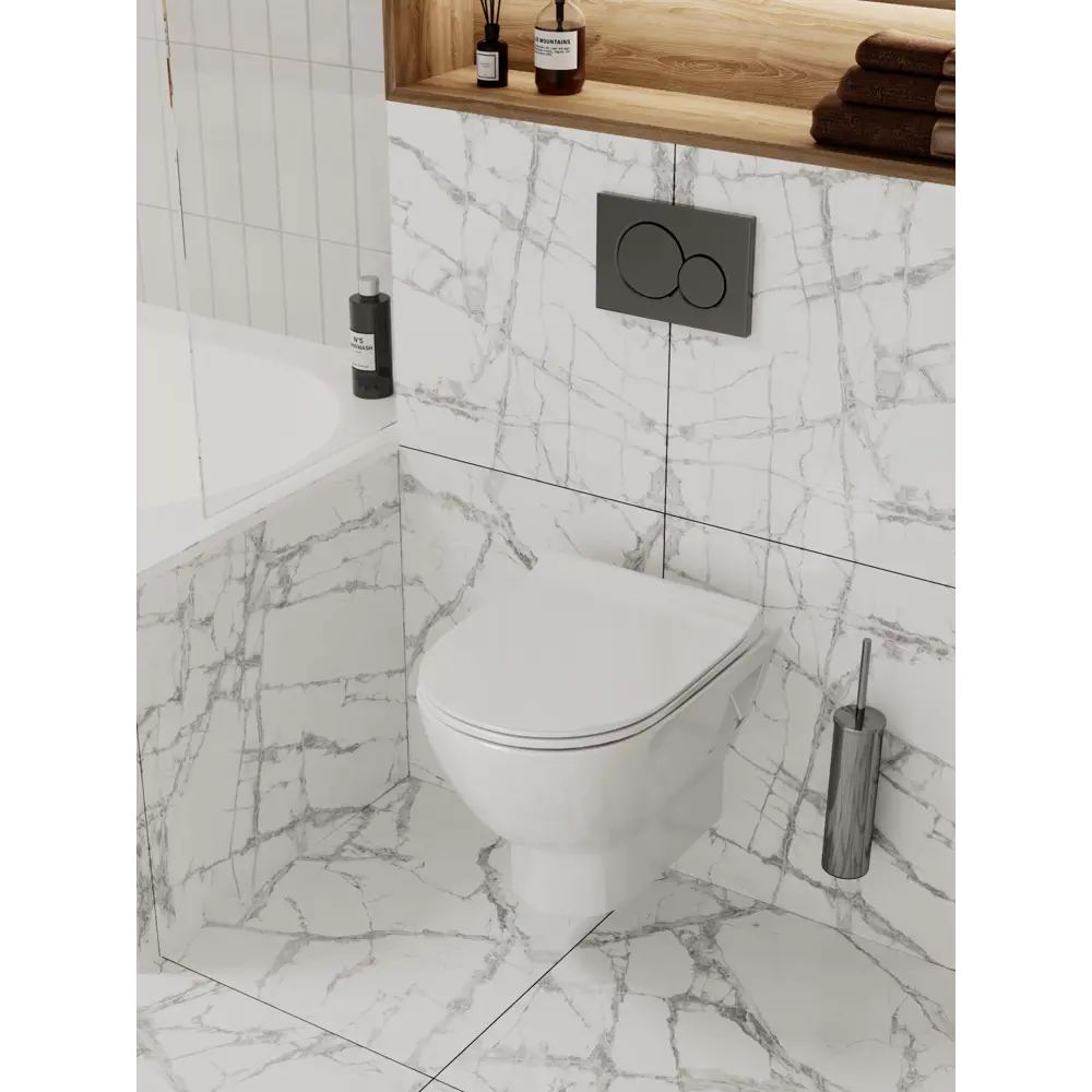 Фото 11 Комплект инсталляция и унитаз 3 в 1: инсталляция Geberit Duofix с унитазом подвесной Enio Nativo и кнопка хром