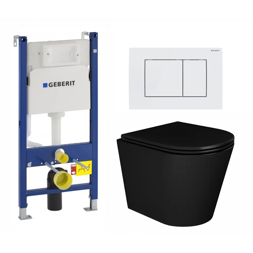 Фото Комплект инсталляция и унитаз 3 в 1: инсталляция Geberit Duofix с унитазом подвесной Cento BL EN4280035 и кнопка белая