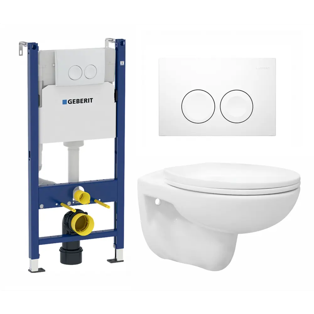 Фото Комплект инсталляция и унитаз 3 в 1: инсталляция Geberit Duofix с унитазом Enio Ekos EN0170571 и кнопка белая
