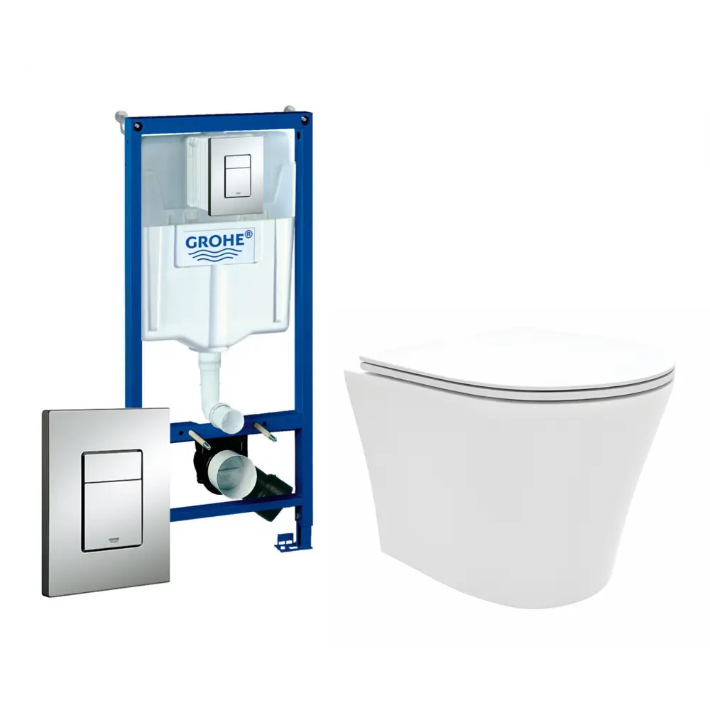 Фото Комплект инсталляция и унитаз 3 в 1: инсталляция Grohe Rapid SL с унитазом Enio Neo и кнопка хром Фото Комплект инсталляция и унитаз 3 в 1: инсталляция Grohe Rapid SL с унитазом Enio Neo и кнопка хром