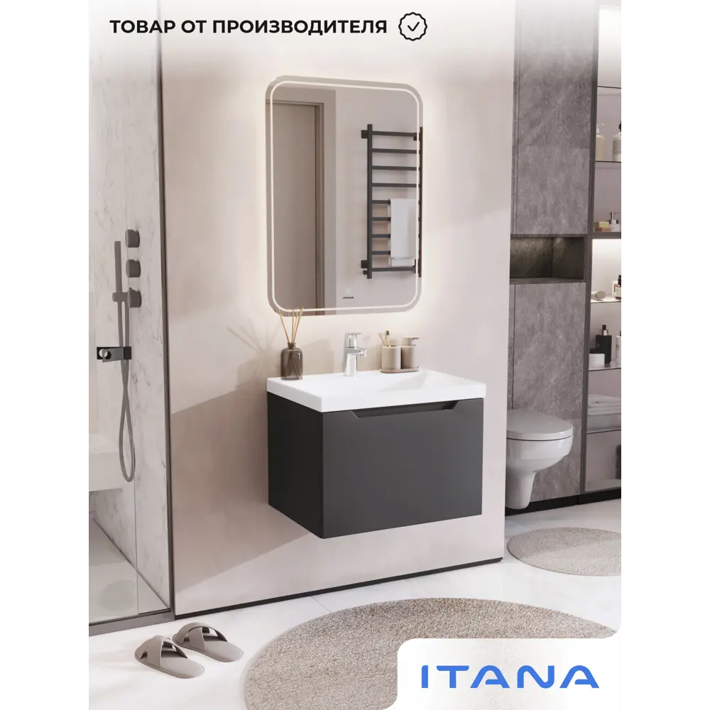 Фото 9 Тумба под раковину подвесная Итана 4657843670493 59см цвет графит Фото 9 Тумба под раковину подвесная Итана 4657843670493 59см цвет графит