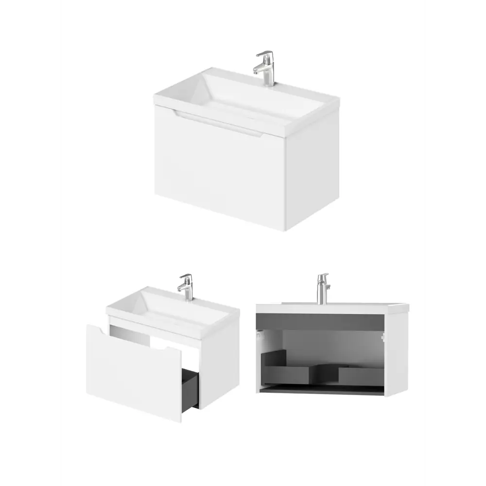 Фото 8 Тумба под раковину подвесная Итана 4657843670516 69.2см цвет белый глянец