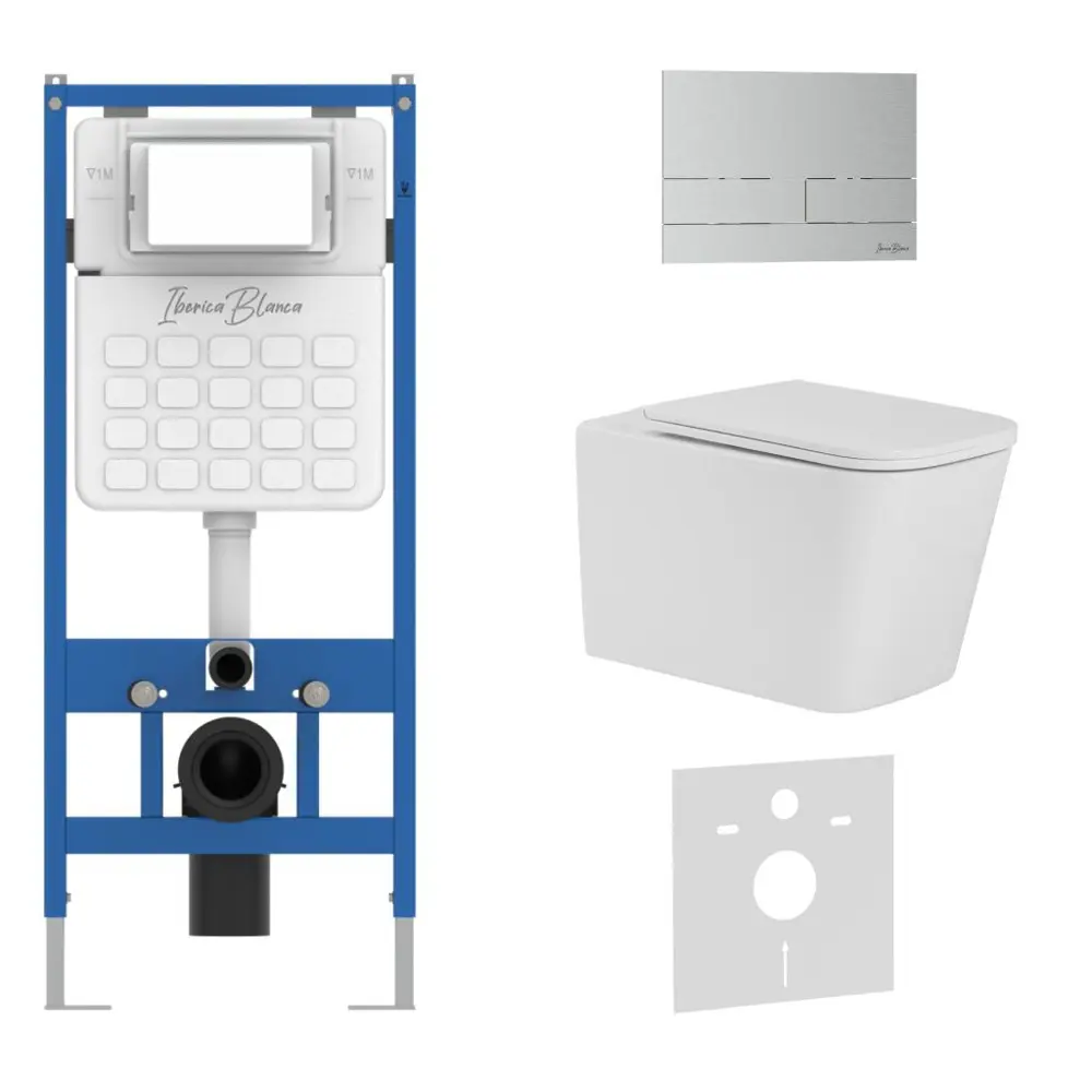Фото Инсталляция с унитазом комплект Iberica Blanca безободковый Toledo Alto и клавиша хром матовый нержавеющая сталь IB001.TLA.231.1601 Фото Инсталляция с унитазом комплект Iberica Blanca безободковый Toledo Alto и клавиша хром матовый нержавеющая сталь IB001.TLA.231.1601