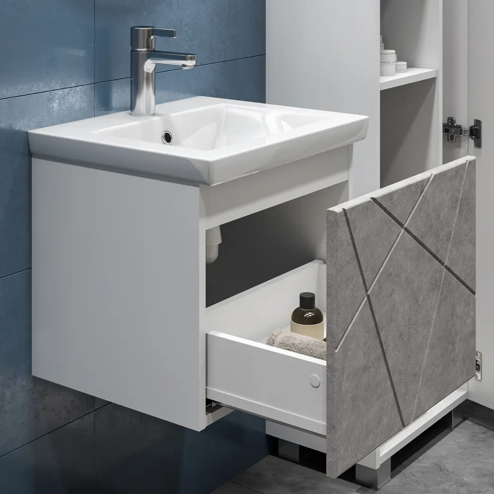 Фото 7 Тумба для ванной Vigo Geometry 032 бетон 50 см с раковиной Como подвесная цвет белый Фото 7 Тумба для ванной Vigo Geometry 032 бетон 50 см с раковиной Como подвесная цвет белый