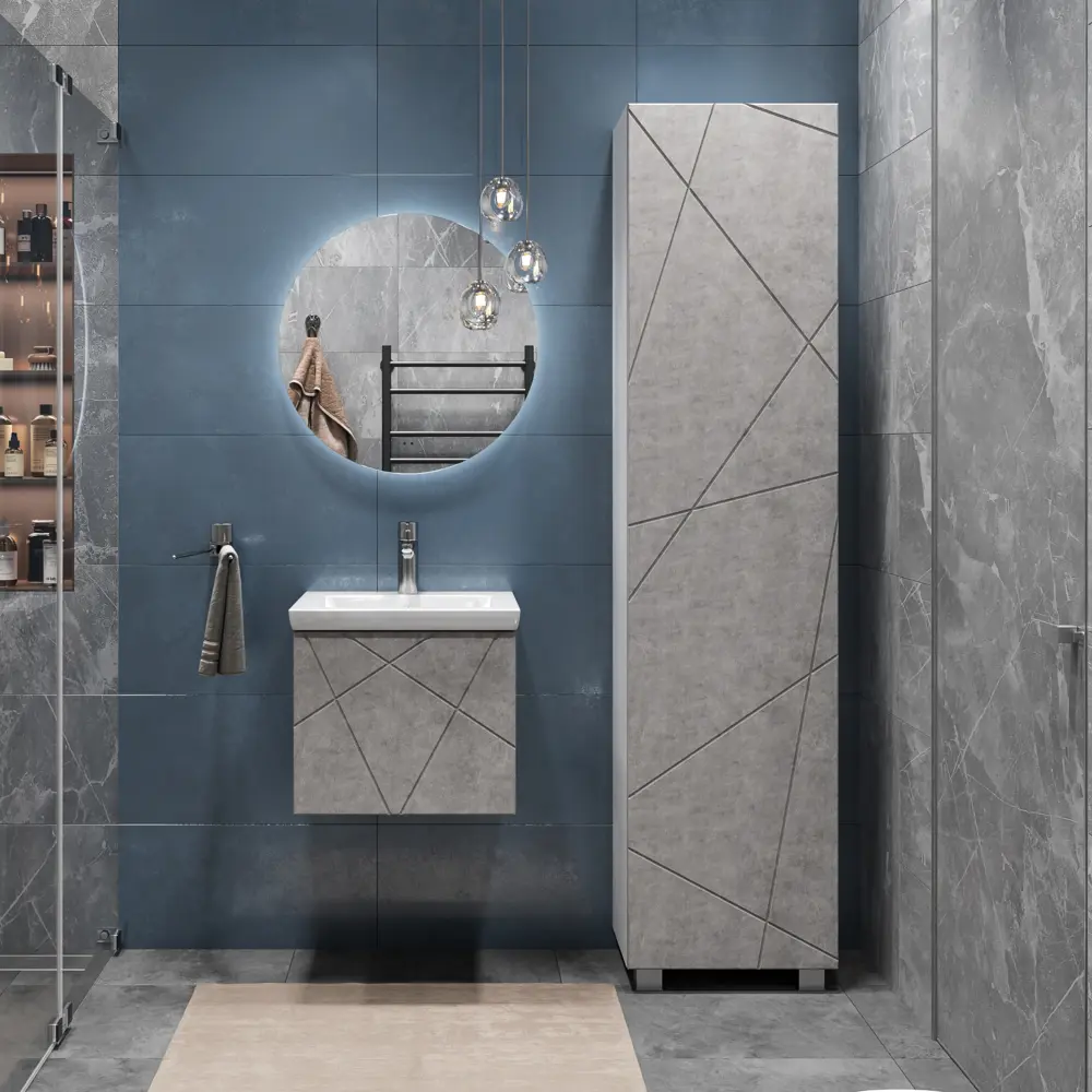 Фото 9 Тумба для ванной Vigo Geometry 032 бетон 50 см с раковиной Como подвесная цвет белый Фото 9 Тумба для ванной Vigo Geometry 032 бетон 50 см с раковиной Como подвесная цвет белый