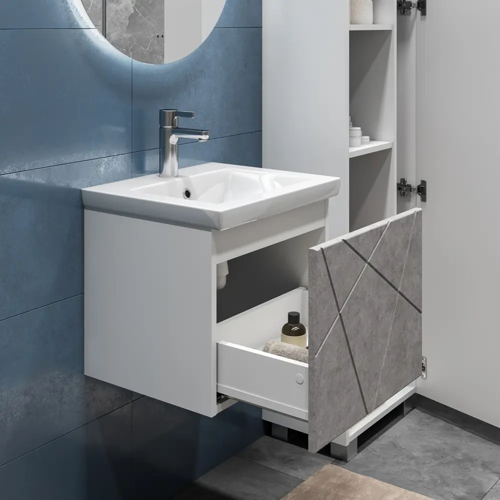 Фото 8 Тумба для ванной Vigo Geometry 032 бетон 50 см с раковиной Como подвесная цвет белый Фото 8 Тумба для ванной Vigo Geometry 032 бетон 50 см с раковиной Como подвесная цвет белый