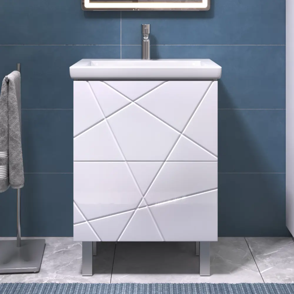 Фото 2 Тумба для ванной Vigo Geometry 60 см с раковиной Como напольная цвет белый Фото 2 Тумба для ванной Vigo Geometry 60 см с раковиной Como напольная цвет белый